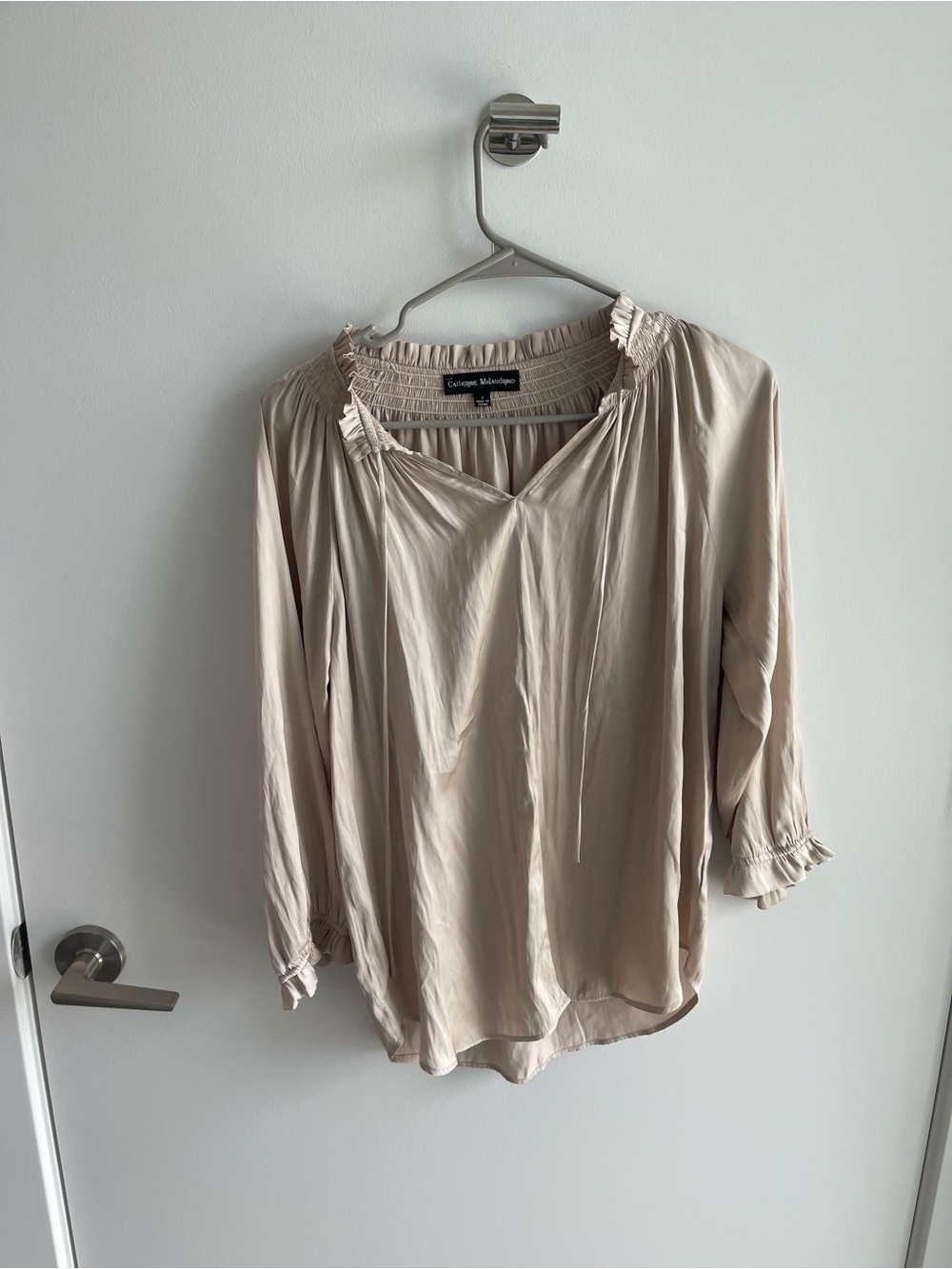 Catherine Malandrino Neutral Ruffle-Neck Blouse